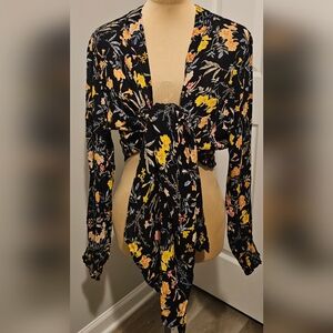 Patrons Of Peace NWT Floral Open Tie-Front Women's Cardigan 100% Rayon Sz S